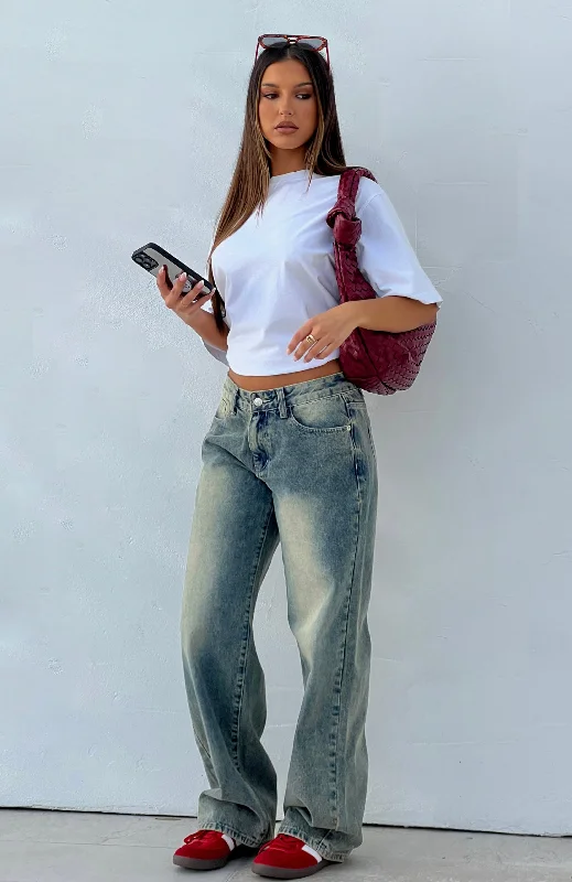 Bring The Style Low Rise Wide Leg Jeans Sand