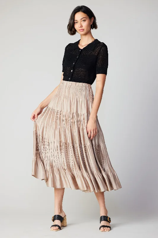 Pleated Tiered Midi Skirt