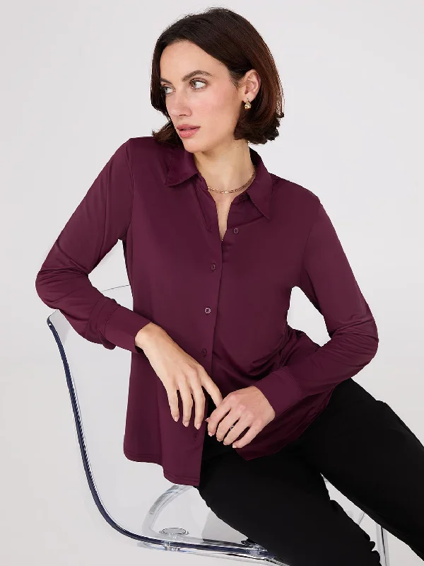 Knit Classic Button-Front Blouse