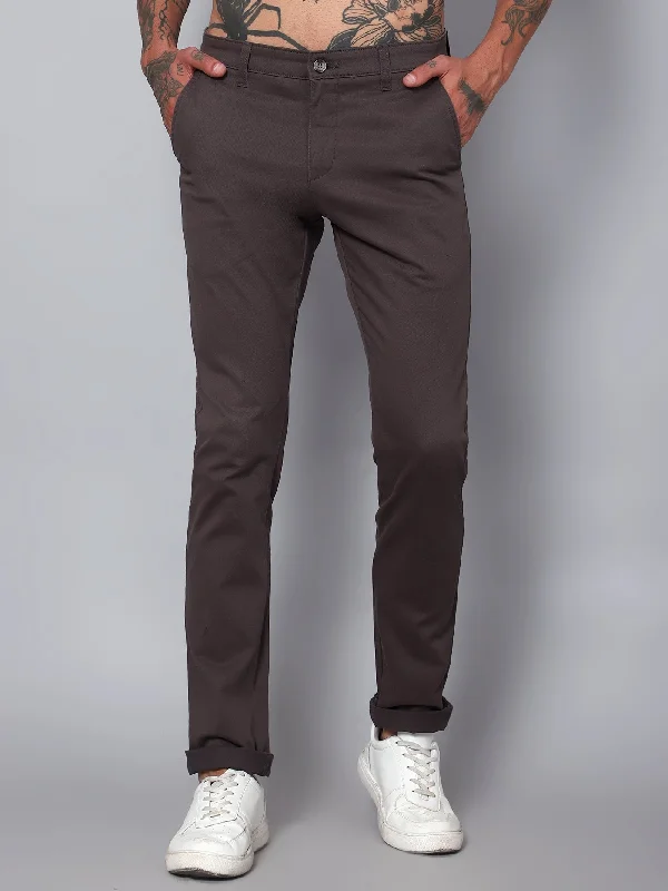 Cantabil Men Dark Grey Self Design Casual Trouser