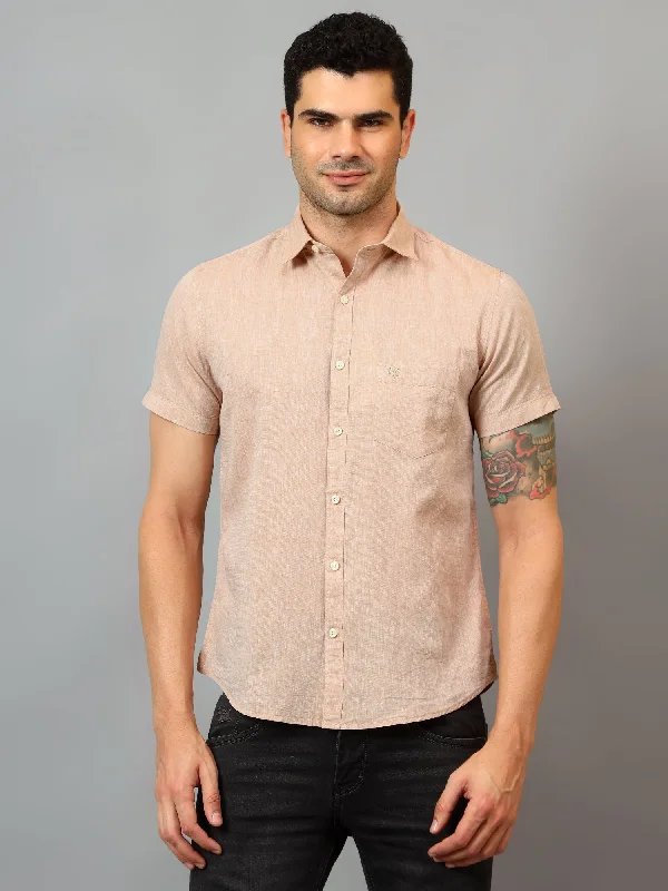 Cantabil Men's Beige Solid Half Sleeves Casual Shirt