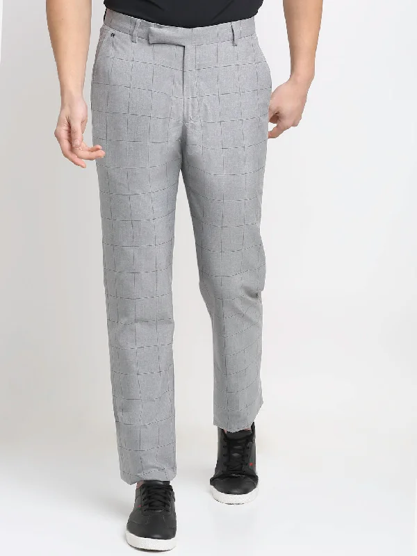 Cantabil Men's Grey Check Trouser