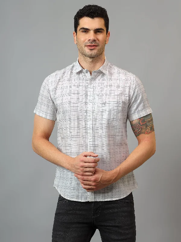 Cantabil Men's White Checkered Half Sleeves Casual Shirt