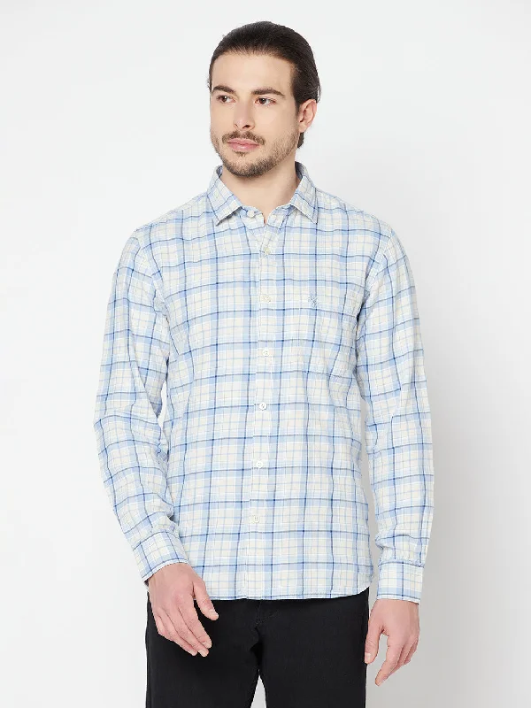 Cantabil Cotton Checkered Sky Blue Full Sleeve Casual Shirt for Men with Pocket