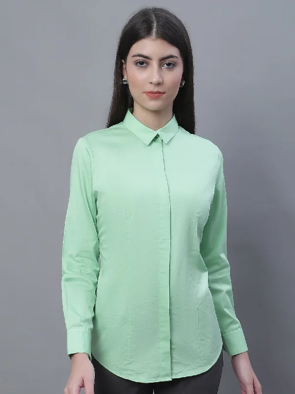 Cantabil Women Formal Full Sleeve Green Shirt