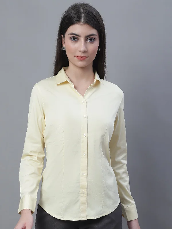 Cantabil Women Formal Full Sleeve Yellow Shirt