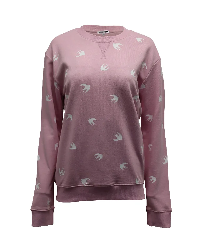 Alexander McQueen Swallow Printed Sweatshirt in Pink Cotton