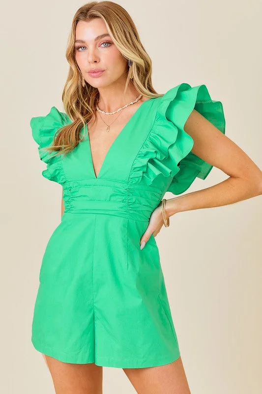 Sweet Expectations Green Ruffled Romper