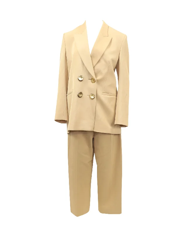 Petar Petrov Jimi Double-Breasted Jacket and Herve Pleated Tapered Pants In Nude Wool