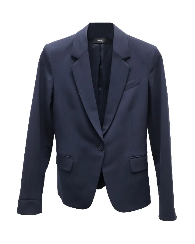 Theory Single-Breasted Blazer in Navy Blue Wool