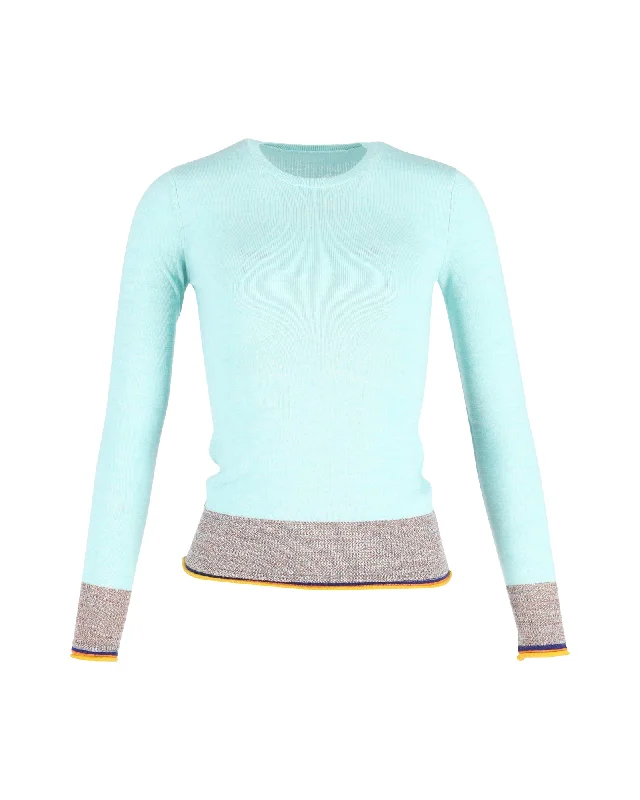 Victoria Beckham Contrasting Hem Sweater in Blue Wool