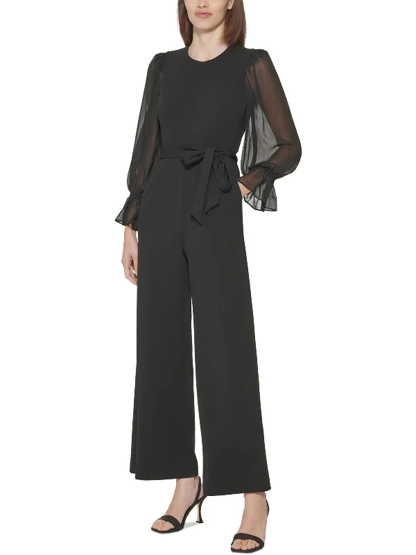 Womens Crewneck Sheer Sleeves Jumpsuit