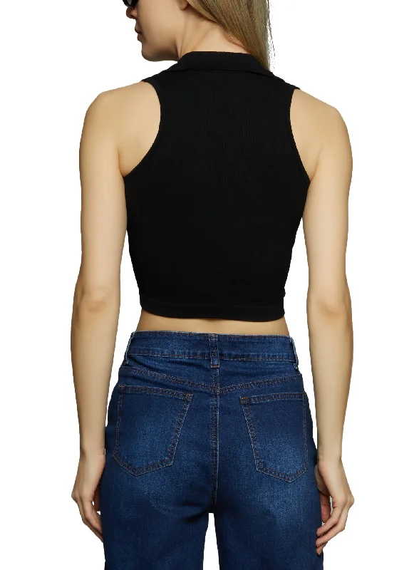 Seamless Rib Knit Collared Crop Top