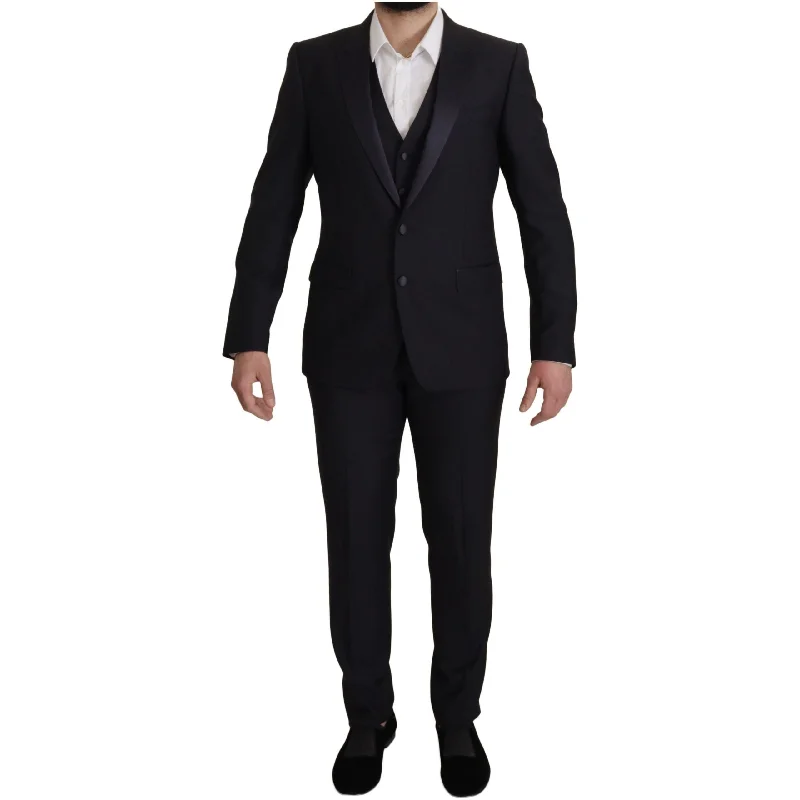 Dolce & Gabbana Elegant Black Three-Piece Wool Blend Suit