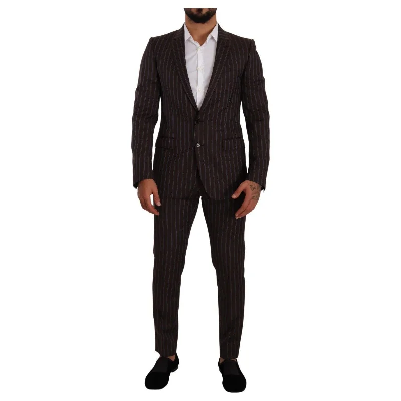 Dolce & Gabbana Elegant Maroon Striped Slim Fit Suit