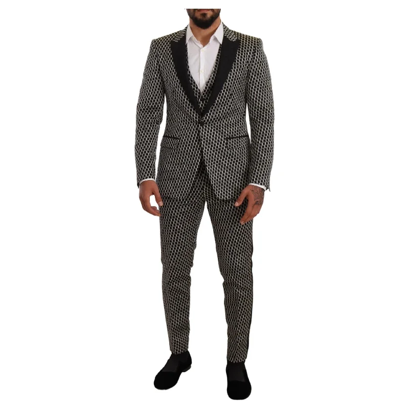 Dolce & Gabbana Elegant Martini Black Check Three-Piece Suit