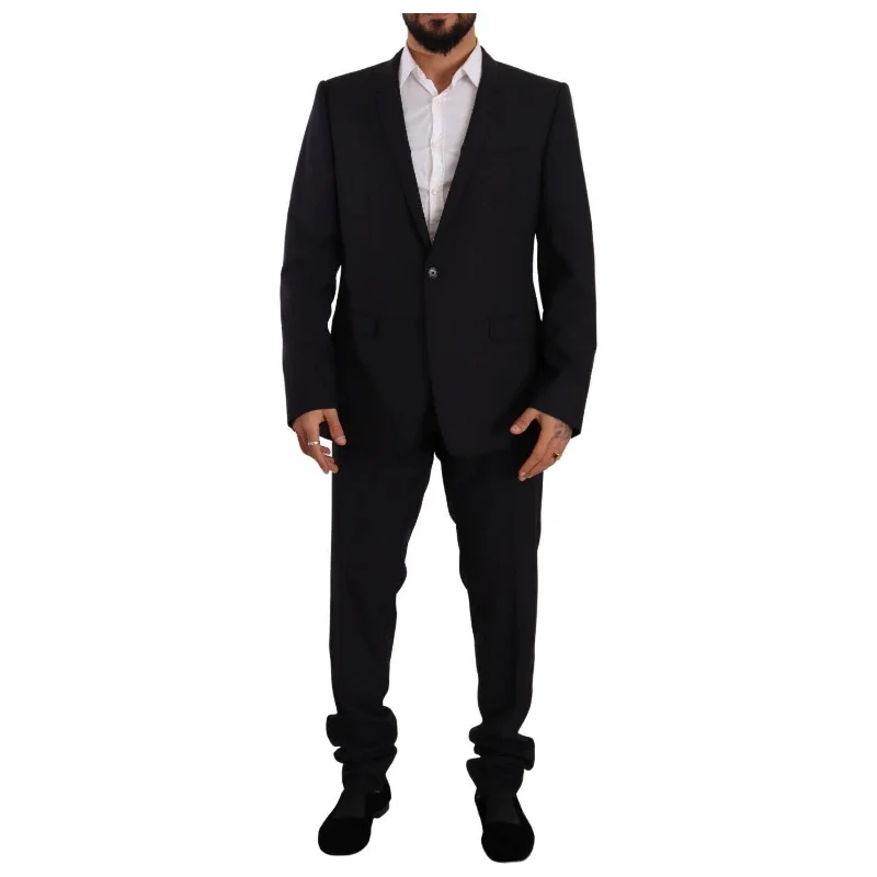 Dolce & Gabbana Elegant Navy Slim Fit Wool Silk Two-Piece Suit