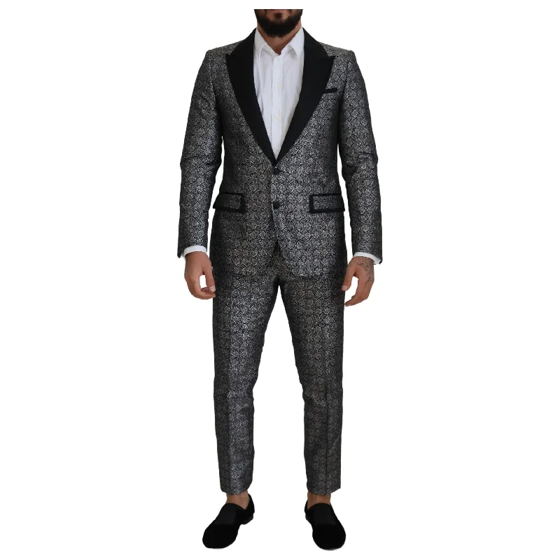 Dolce & Gabbana Elegant Silver Patterned Slim Fit Suit